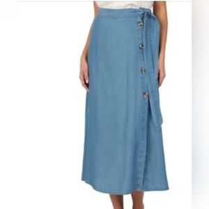 Light Blue Wrap Midi Skirt with Side Buttons